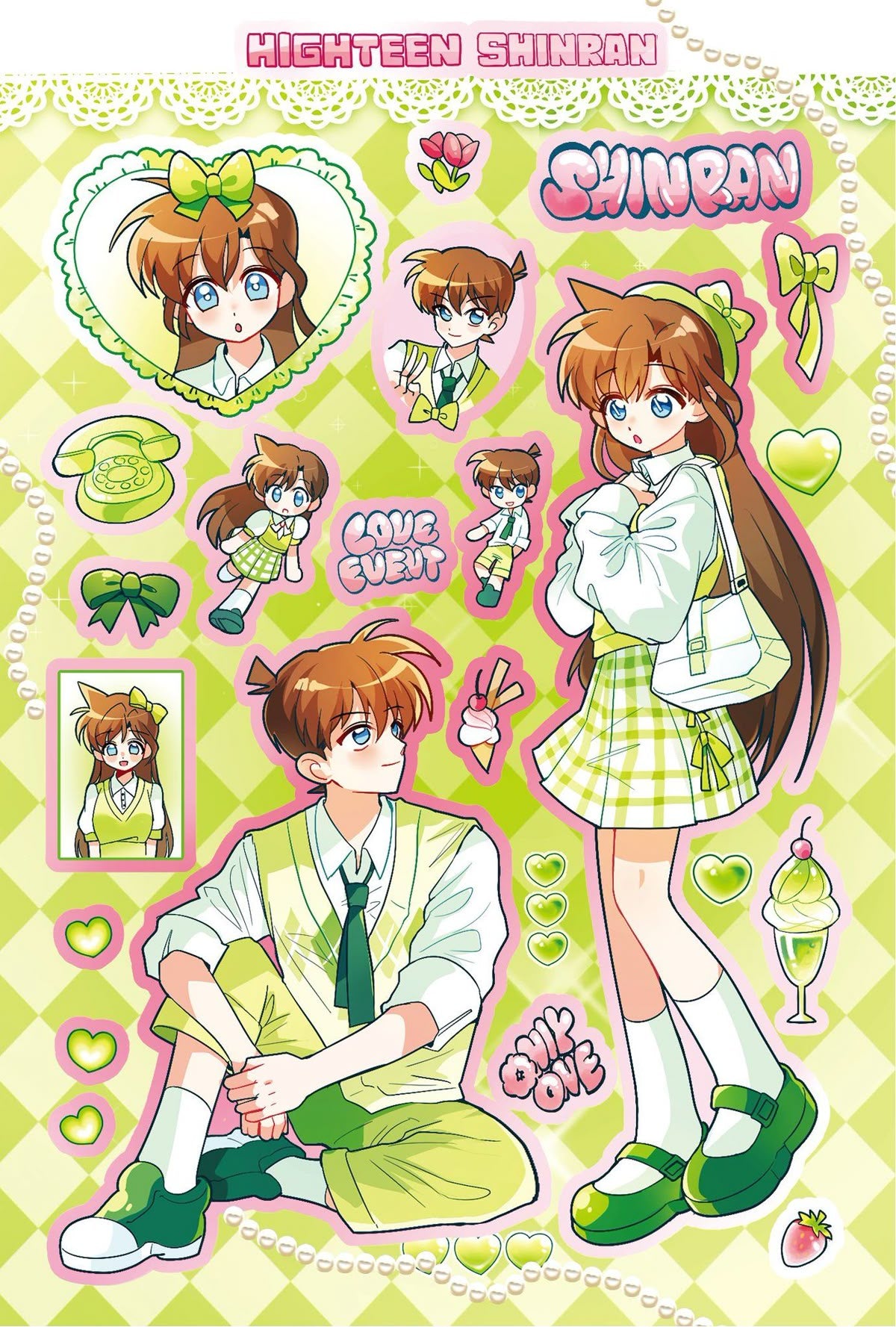ShinRan Detective Conan Stickers Pack, Cute Highteen Shinichi and Ran Aesthetic Anime Stickers for Journaling, Scrapbooking, Water Bottles, Laptop, and Planner Decals