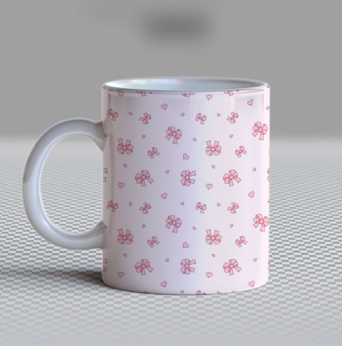 Cute Coquette Pink Bow Ceramic Coffee Mug – 11oz Aesthetic Pastel Ribbon & Heart Pattern Tea Cup, Trendy Ribbon Core Mug for Coffee Lovers, Cute Birthday Gift for Women, Girls & Teens