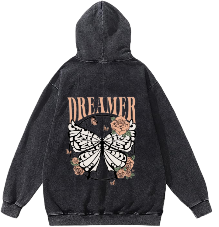 butterflies Oversize Hoodie Washed gray Back 39