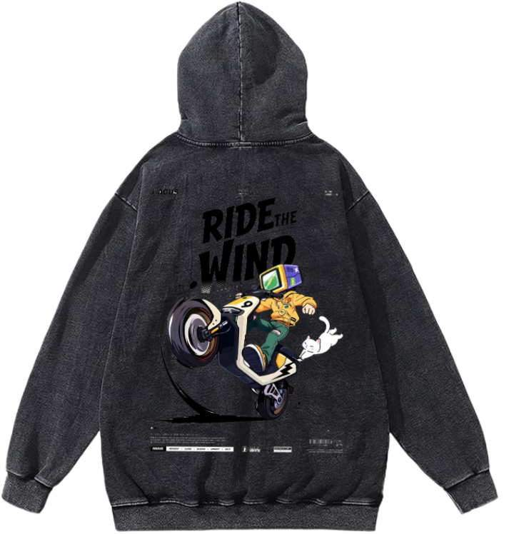 RIDETHE WIND Over Size hoodie Washed Back 102