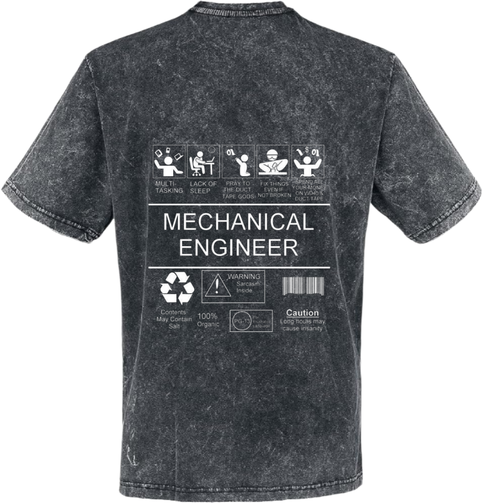 MECHANICAL ENGINEER Back text One Size t- shirt Washed Back 83