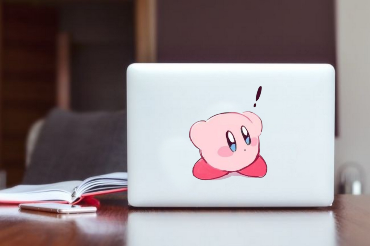 Kawaii Kirby Laptop Sticker, Cute Pink Anime Character Vinyl Decal for MacBook, Waterproof Aesthetic Decal for Water Bottle, Tablet, and Notebook 3