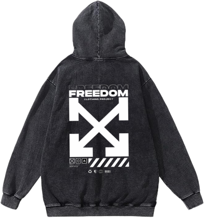 FREEDOM Over Size hoodie Washed Back 3