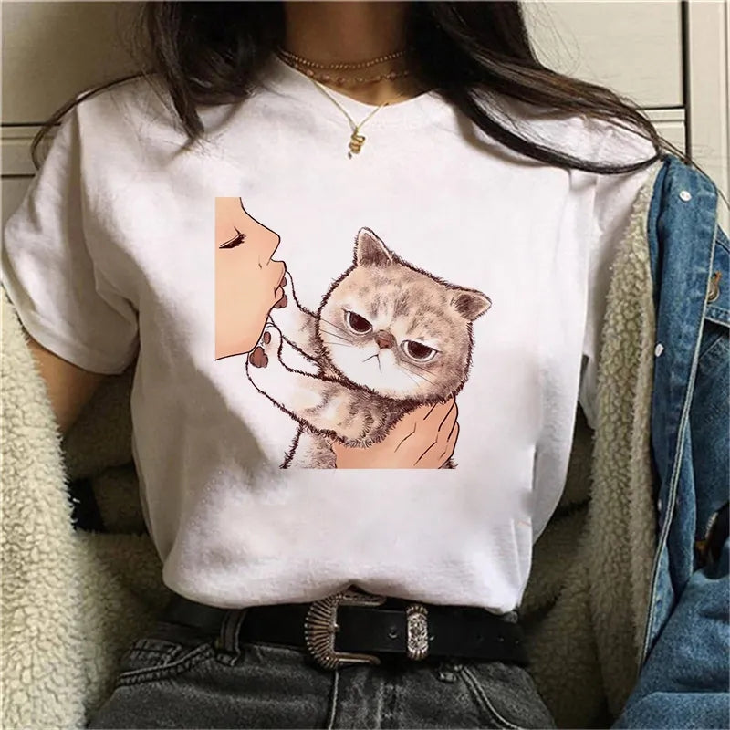 cat kitty kitten t-shirt fit White 3