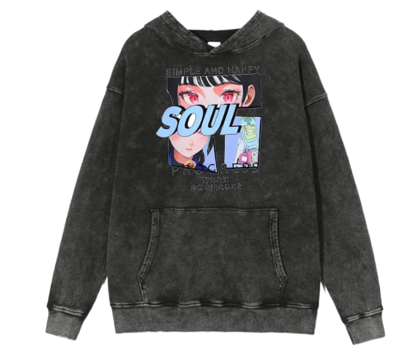 RANDOM ANIME GIRL Oversize Hoodie Washed gray 3