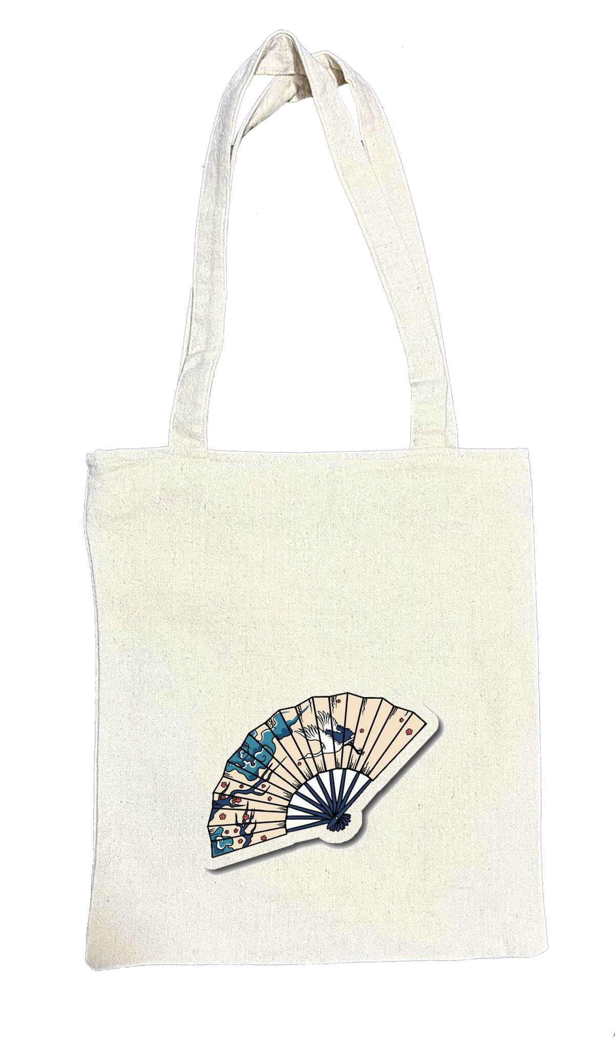 Traditional folding fan with details inspired by Asian art tote bag beige