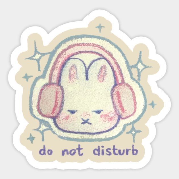 Do Not Disturb" Cute Bunny with Headphones Aesthetic Sticker, Kawaii Grumpy Rabbit Art Decal with Sparkles for Laptop, Water Bottles, Journaling, Scrapbooking, and Planners