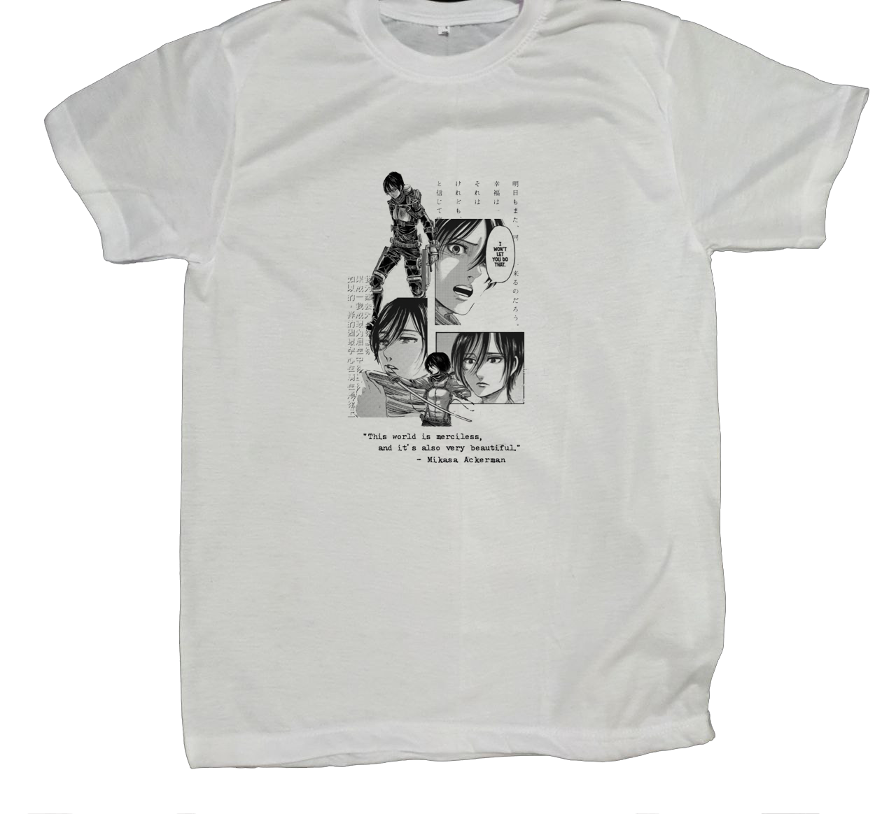 Anime Attack on titan shingeki no kyojin eren levi mikasa Aot white fit t- shirt 40