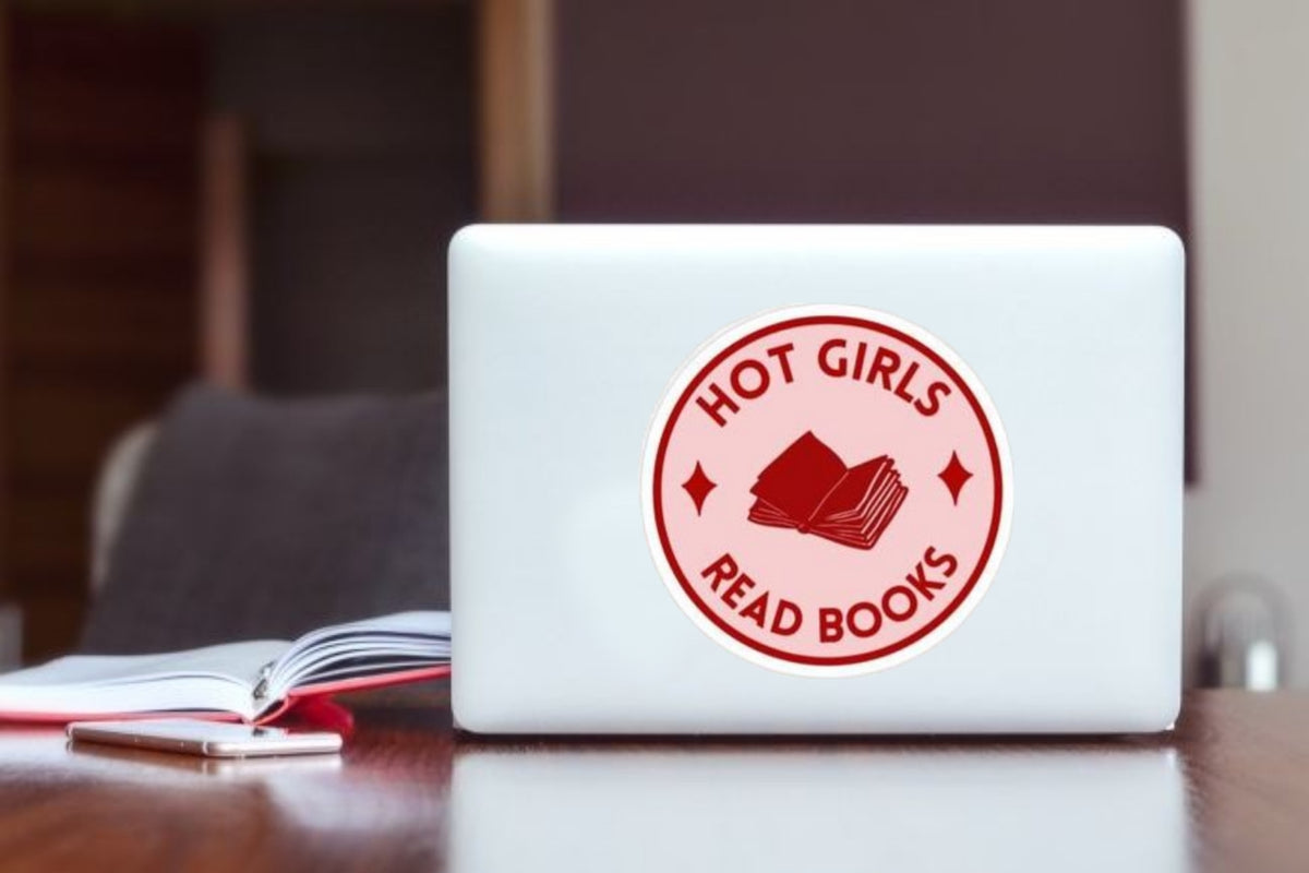 "Hot Girls Read Books Laptop Sticker, Cute Aesthetic Bookworm Vinyl Decal, Waterproof Sticker for Kindle, Water Bottle, Hydro Flask, Journal, and Book Lover Gifts