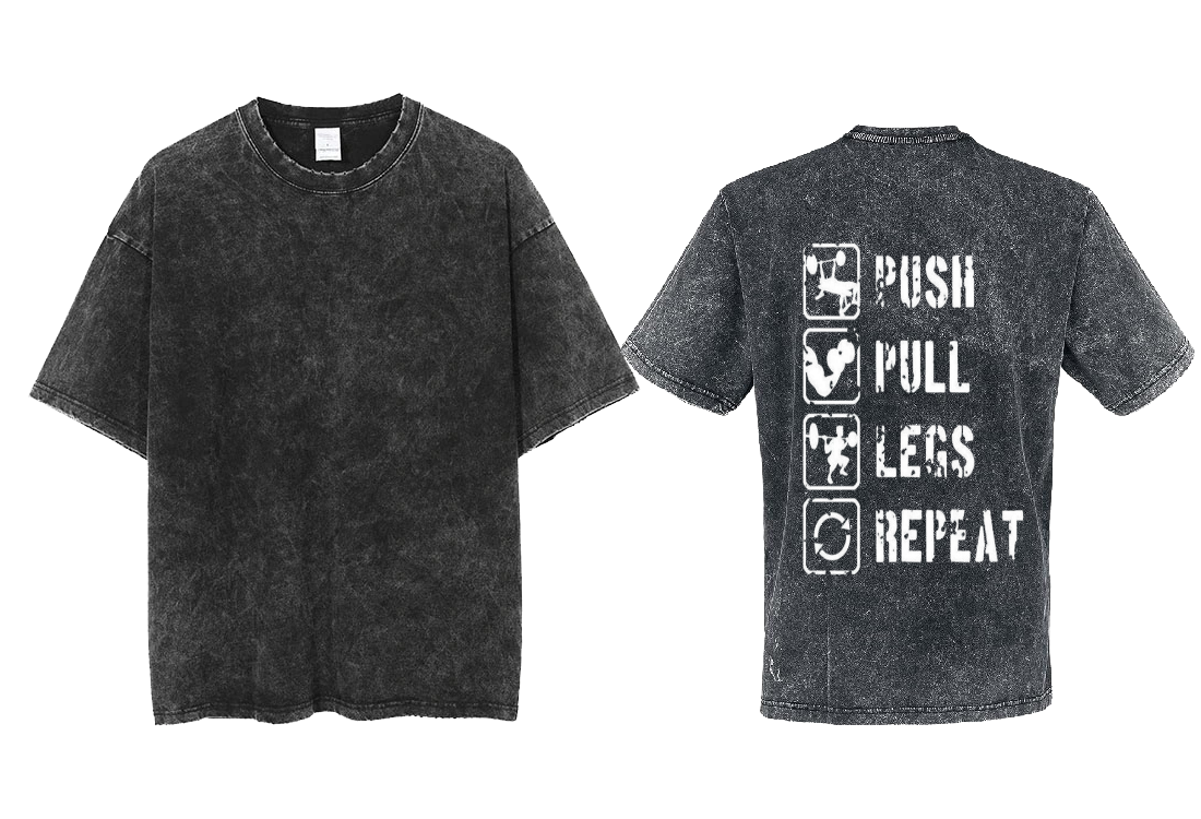 Push Pull Legs Repeat Back text One Size t- shirt Washed Back 40