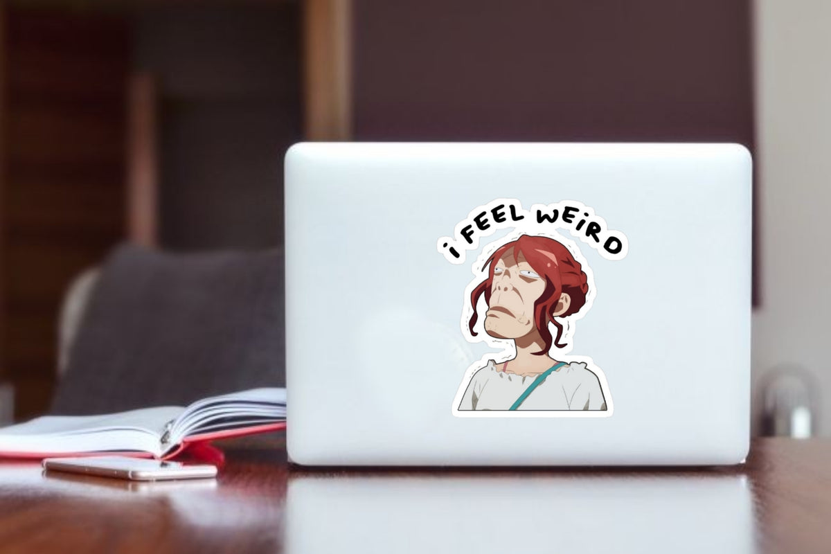 "I Feel Weird" Anime Character Laptop Sticker, Funny Relatable Manga Vinyl Decal for Laptop, Water Bottle, Journal, and Tablet