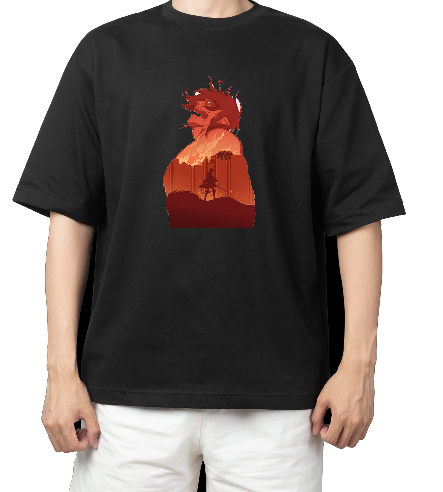 Anime Attack on titan shingeki no kyojin eren levi mikasa Aot black Oversize t- shirt 41