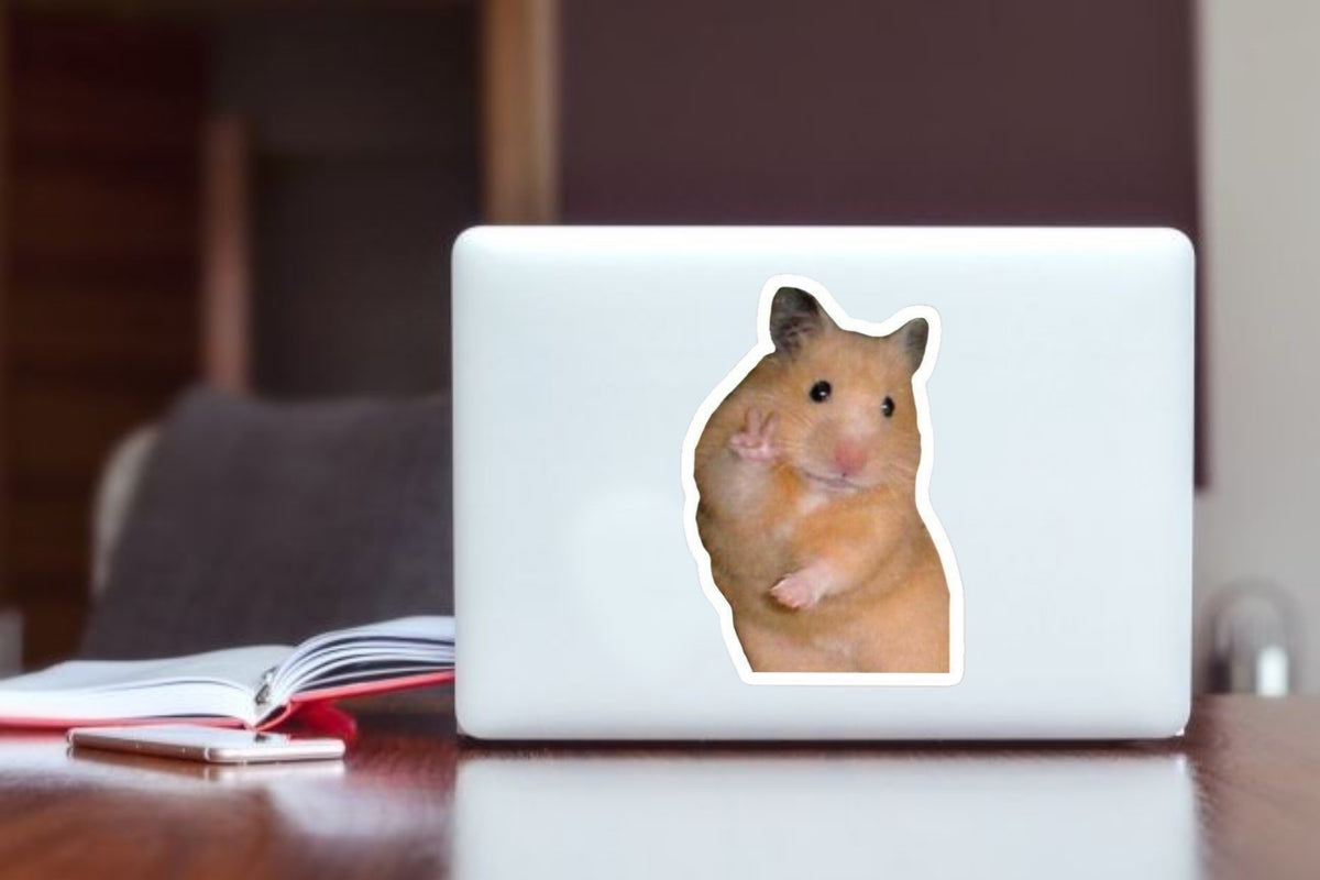 Funny Hamster Peace Sign Laptop Sticker, Cute Meme Animal Vinyl Decal, Waterproof Sticker for Water Bottle, Hydro Flask, Journal, and Tablet Accessories