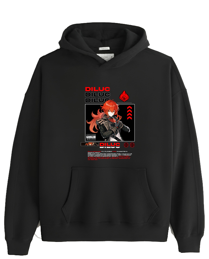 Genshin Impact Diluc Over Size hoodie Black 42