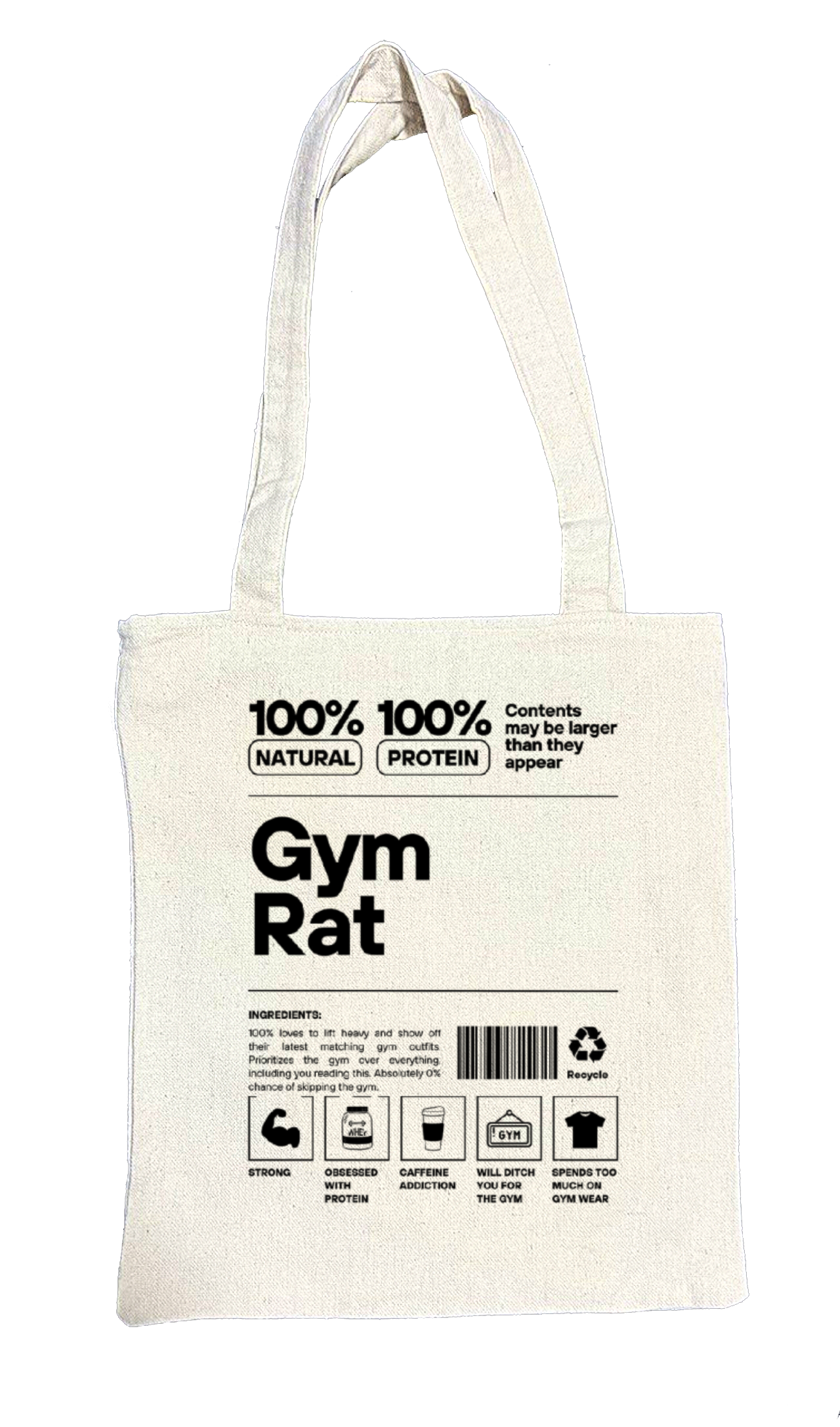 Gym Rat Back text tote bag beige 42