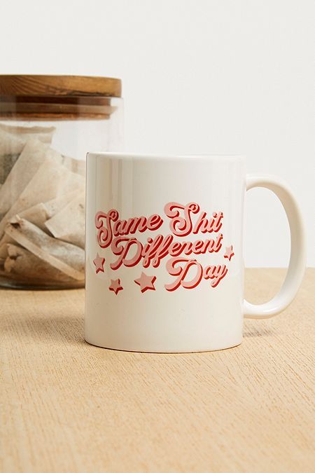 Retro "Same Sh!t Different Day" Ceramic Coffee Mug - 11 oz Funny Groovy Quotes Tea Cup, Cute Vintage Aesthetic Office Gift for Coworkers, Friends, and Sarcastic Humour Lovers