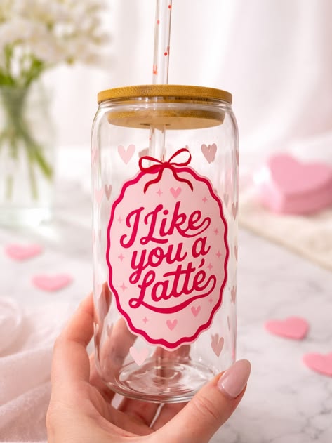 Mug with Wooden Lid and Clear Glass Straw: Practical for Juices and Ice Coffee I Like you a Latte