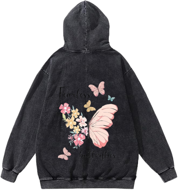 butterflies Oversize Hoodie Washed gray Back 43