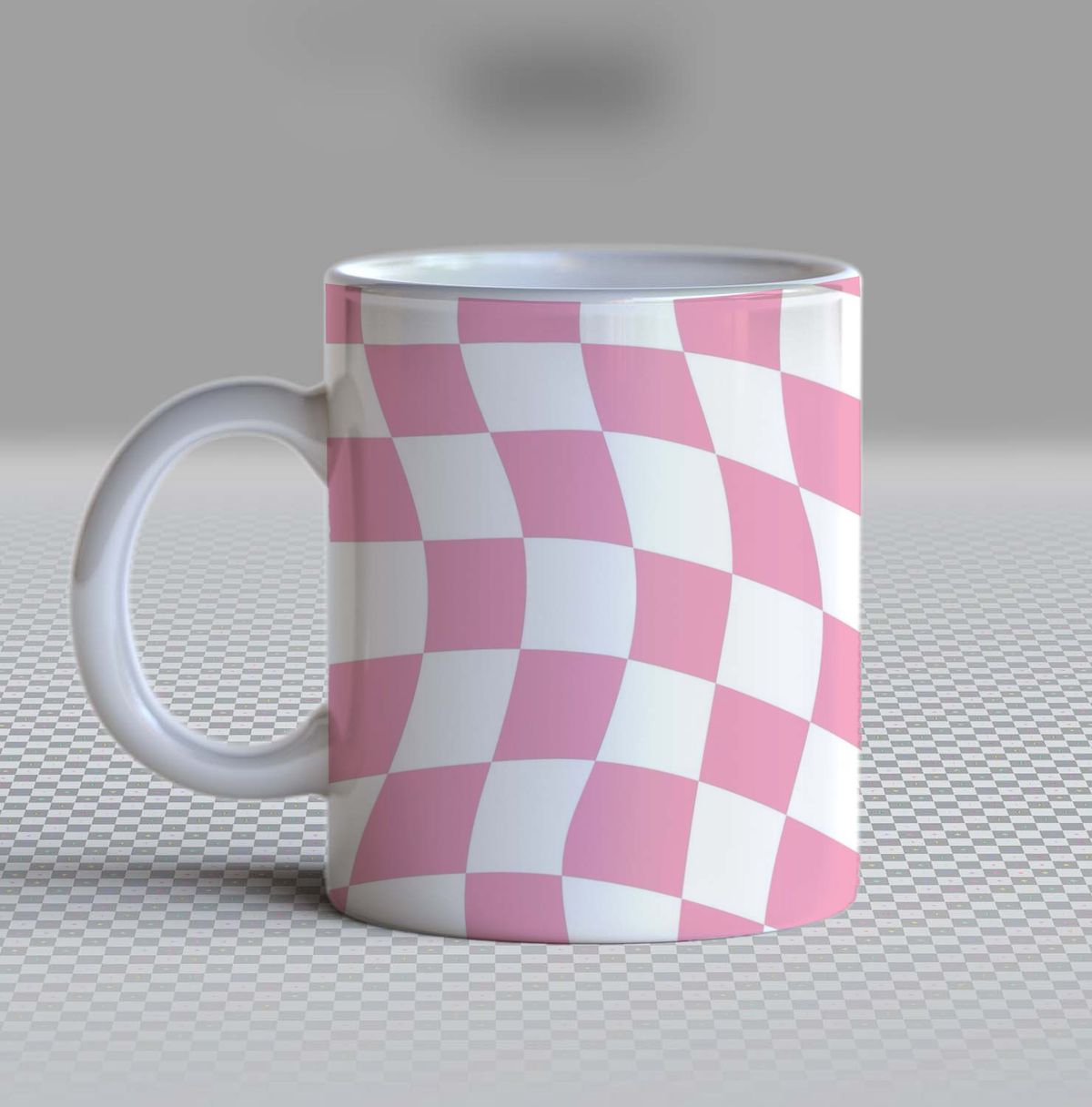 Cute Pink Wavy Checkerboard Ceramic Coffee Mug – 11oz Aesthetic Groovy Checkered Plaid Tea Cup, Trendy Retro Psychedelic Pattern Mug for Coffee Lovers, Cool Birthday Gift for Women, Girls & Teens