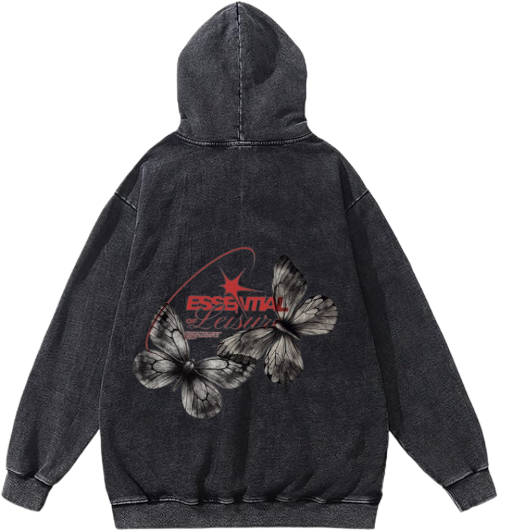 butterflies Oversize Hoodie Washed gray Back 44
