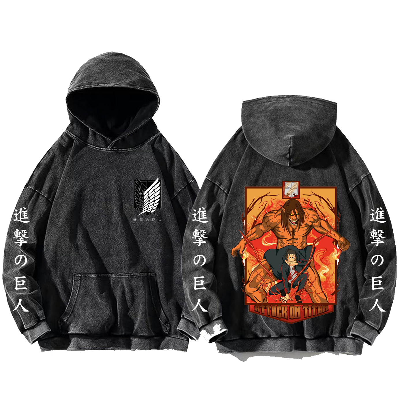 Anime Attack on titan shingeki no kyojin eren levi mikasa Aot Oversize Wash Hoodie gray 44