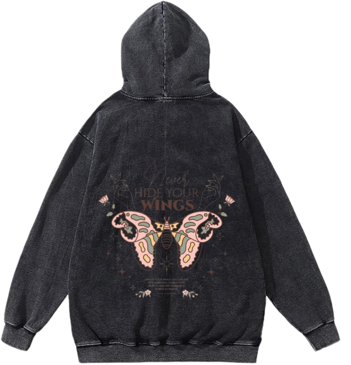 butterflies Oversize Hoodie Washed gray Back 45