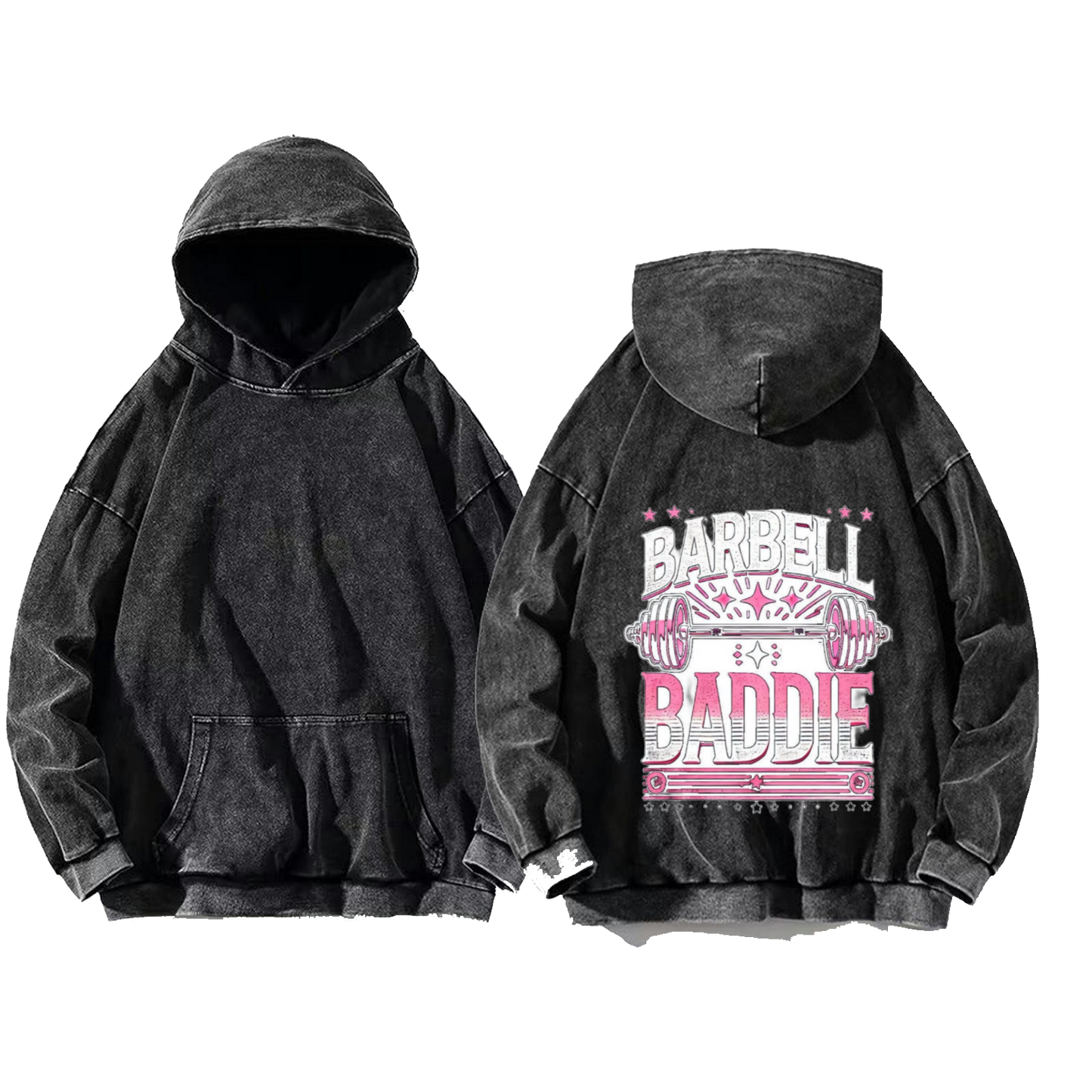 BARBELL BADDIE One Size hoodie Washed Back 45