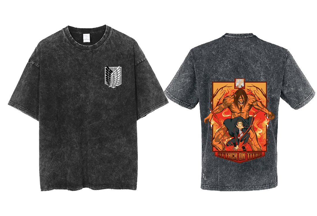Anime Attack on titan shingeki no kyojin eren levi mikasa Aot Oversize t- shirt Washd acid back 47