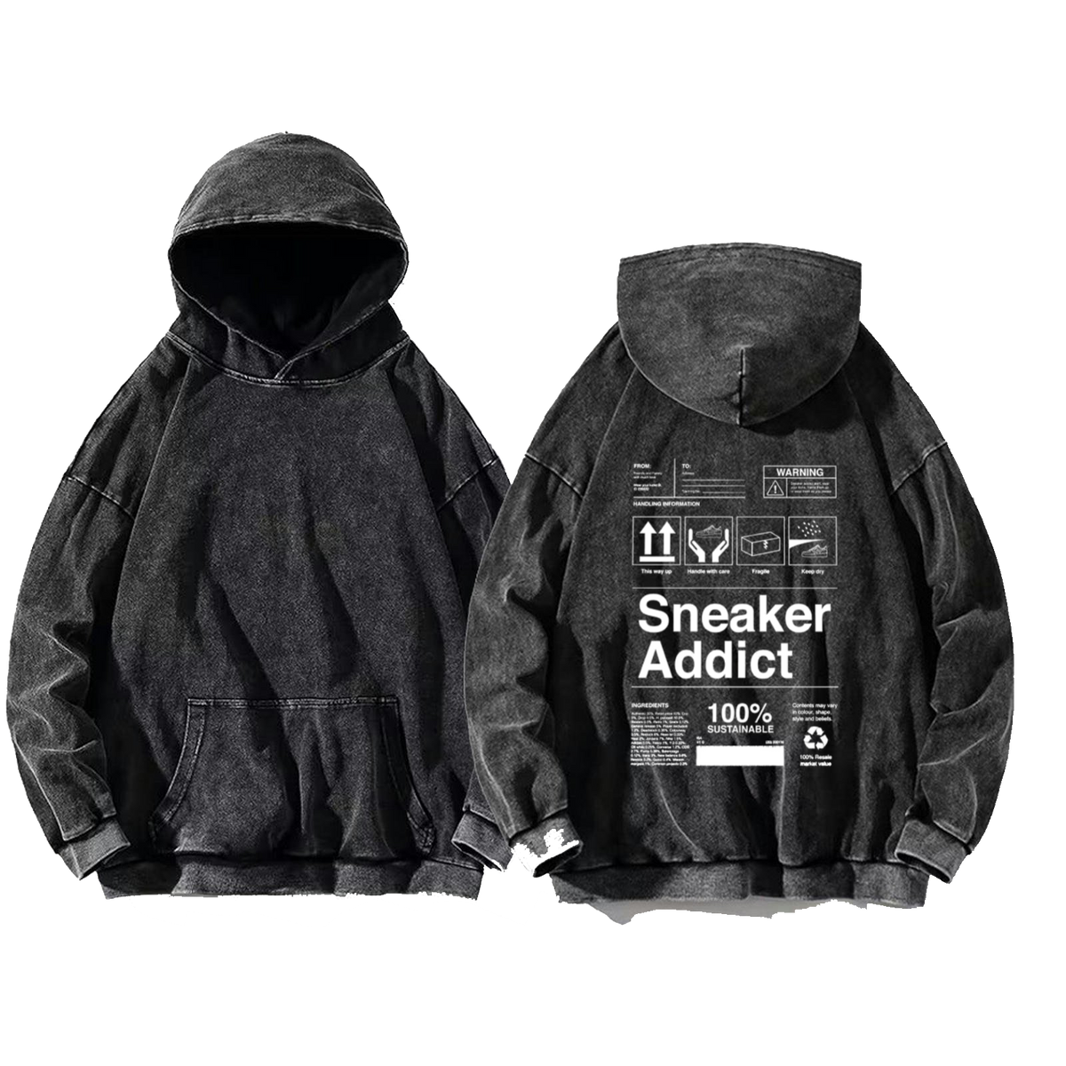 Sneaker Addict Back text oversize hoodie Washed back 47