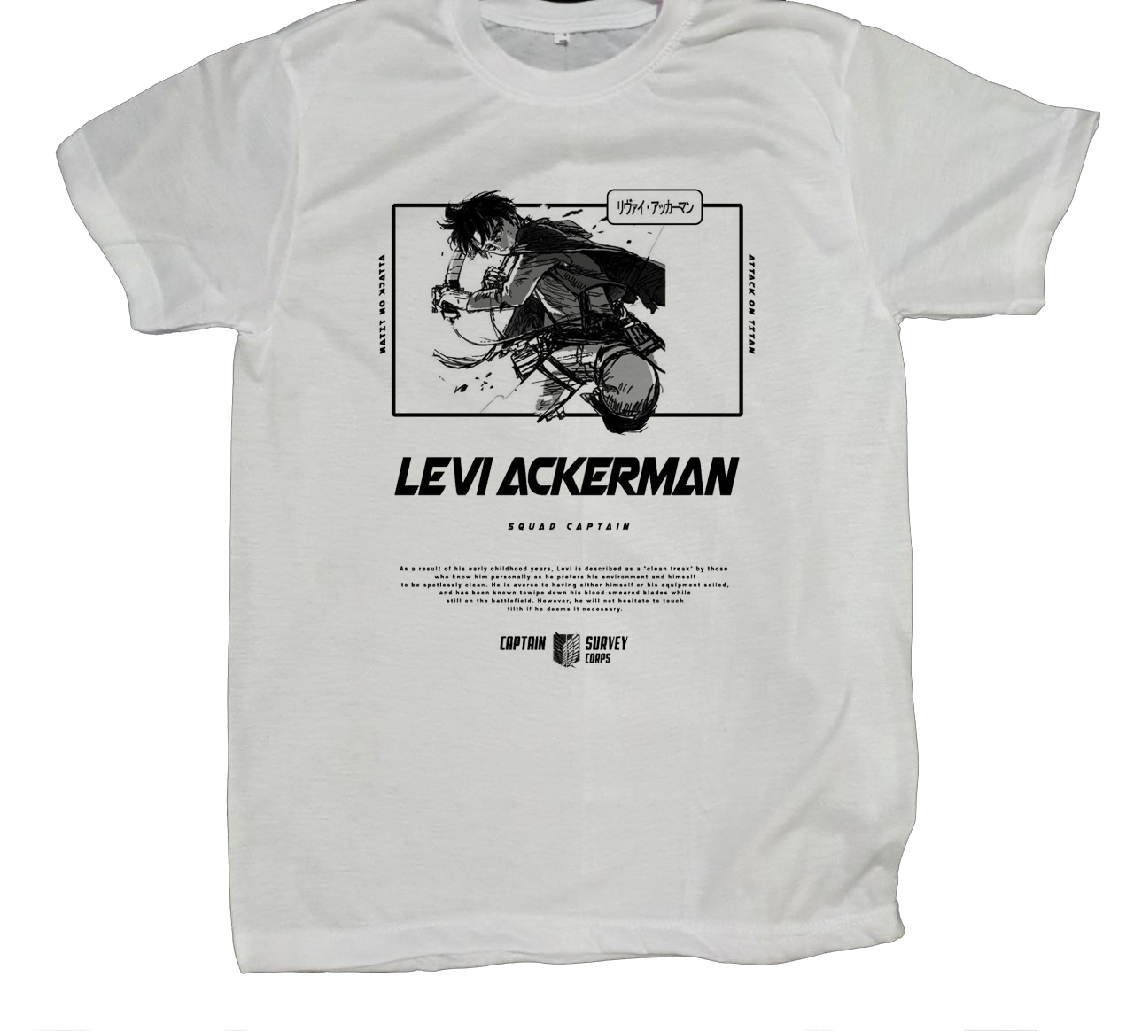 Anime Attack on titan shingeki no kyojin eren levi mikasa Aot white fit t- shirt 48