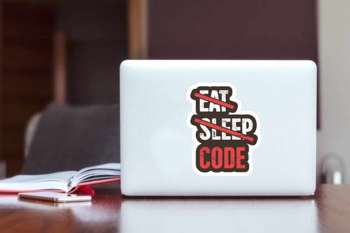 "Eat Sleep Code" Programmer Laptop Sticker, Funny Software Developer Vinyl Decal for Laptop, Water Bottle, and Journal