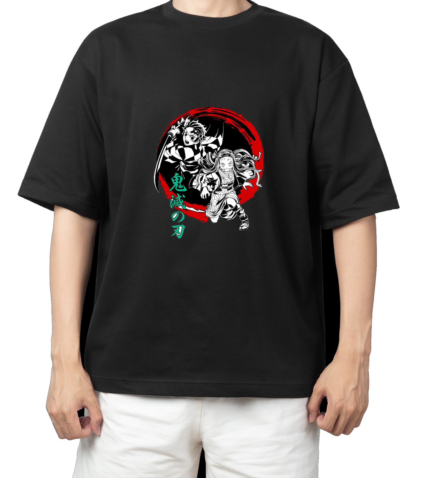 Anime Demon slayer nezuko tanjiro t- shirt Oversize Black 49
