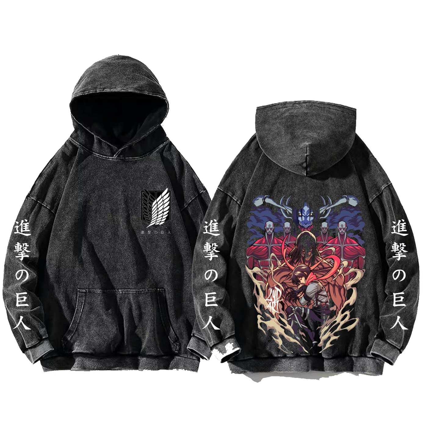 Anime Attack on titan shingeki no kyojin eren levi mikasa Aot Oversize Wash Hoodie gray 48