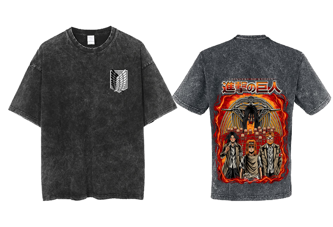 Anime Attack on titan shingeki no kyojin eren levi mikasa Aot Oversize t- shirt Washd acid back 49