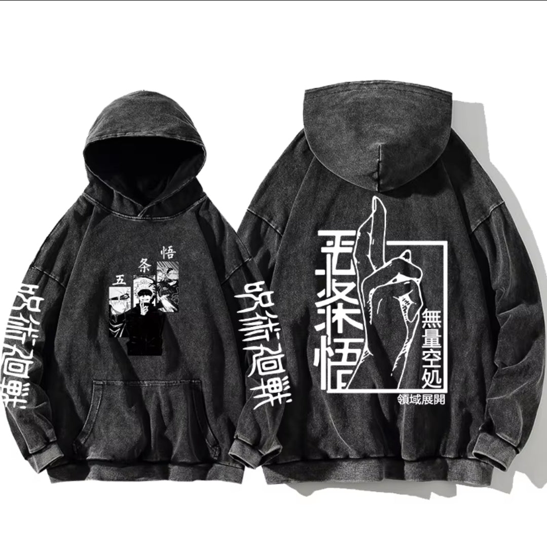 jujutsu kaisen GOJO Oversize Washd Hoodie gray 7