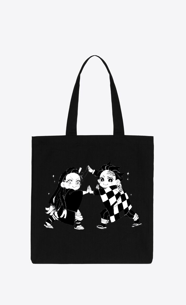 Anime Demon slayer nezuko tanjiro tote bag Black 4
