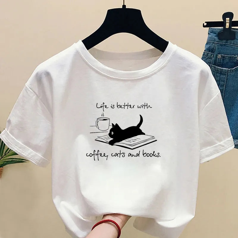 cat kitty kitten t-shirt fit White 4