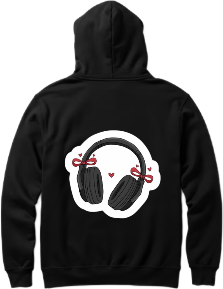Headphones adorned with red bows One Size hoodie Black Back 4