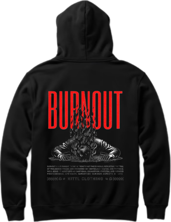 BURNOUT Over Size hoodie Black Back 4