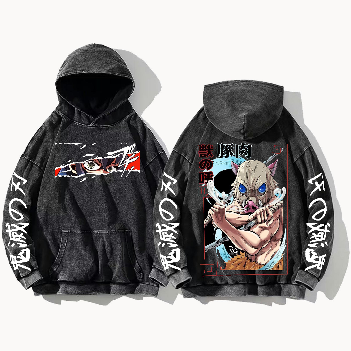 Anime Demon slayer nezuko tanjiro Oversize Hoodie Washed gray 4