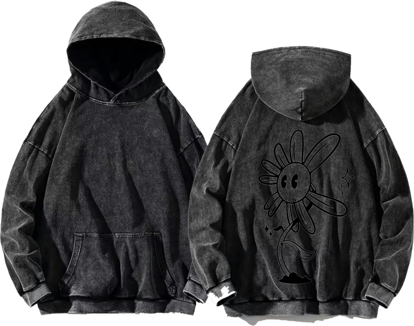 Cartoon flower One Size hoodie Washed Back 4