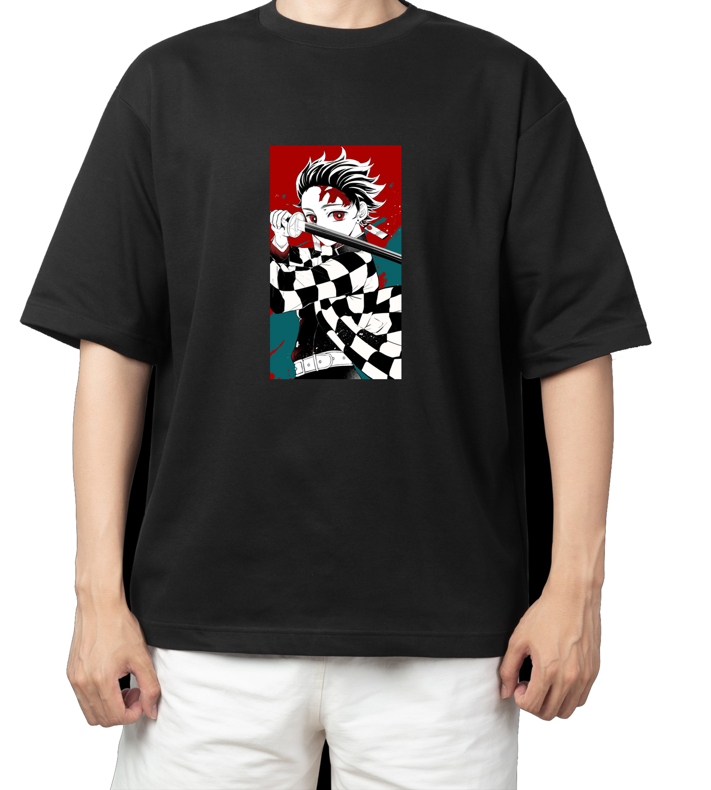 Anime Demon slayer nezuko tanjiro t- shirt Oversize Black 4