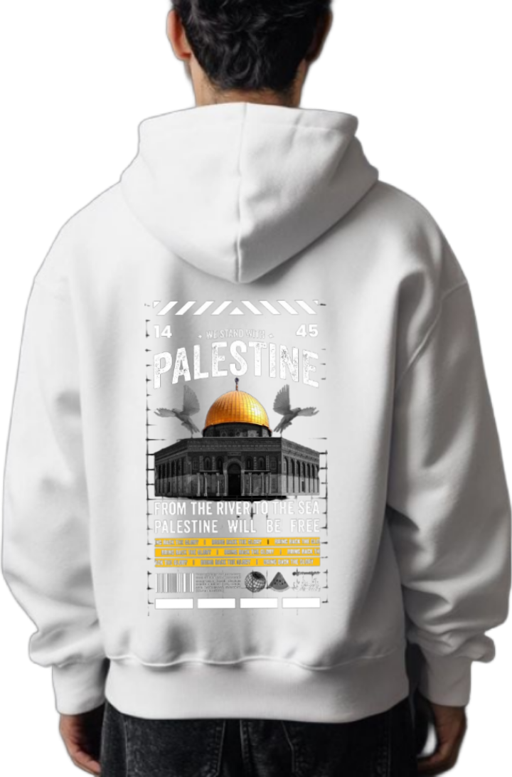 WE STAND WITH PALESTINE Back text oversize hoodie White back 50