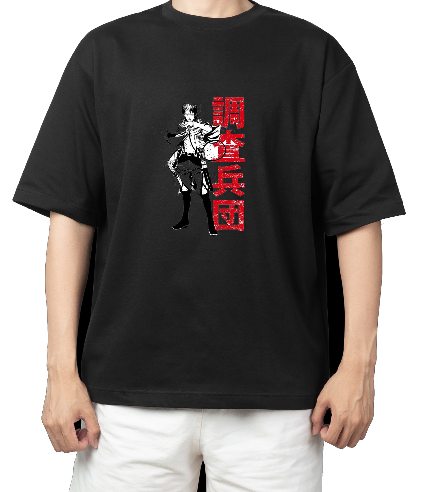 Anime Attack on titan shingeki no kyojin eren levi mikasa Aot black Oversize t- shirt 50