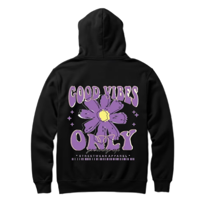 GOOD VIBES ONLY STREETWEAR APPAREL One Size hoodie Black Back 50