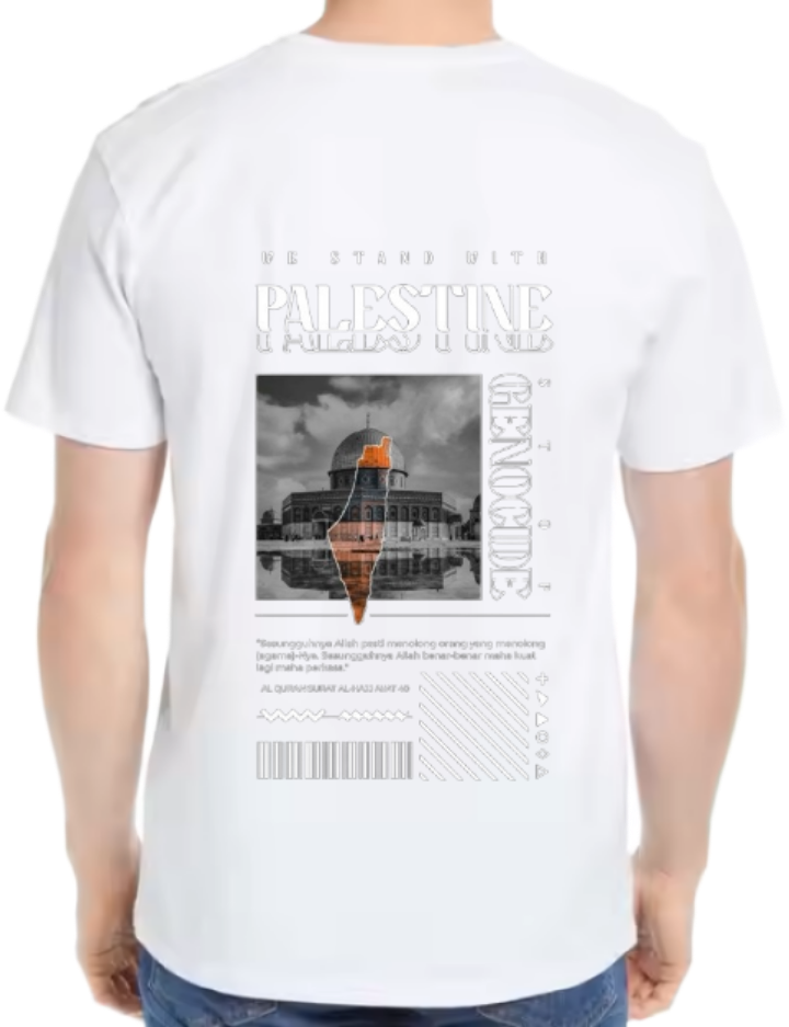 WE STAND WITH PALESTINE Back text One Size t- shirt White Back 50