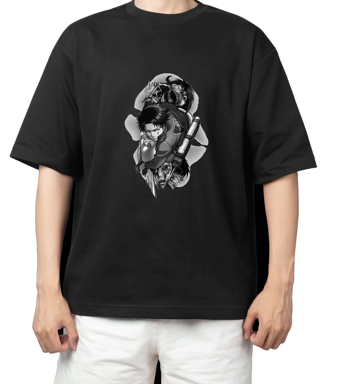 Anime Attack on titan shingeki no kyojin eren levi mikasa Aot black Oversize t- shirt 51