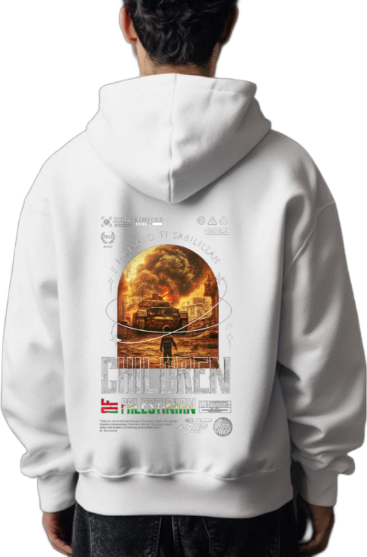 MUJAHID FI SABILILLAH Back text oversize hoodie White back 51