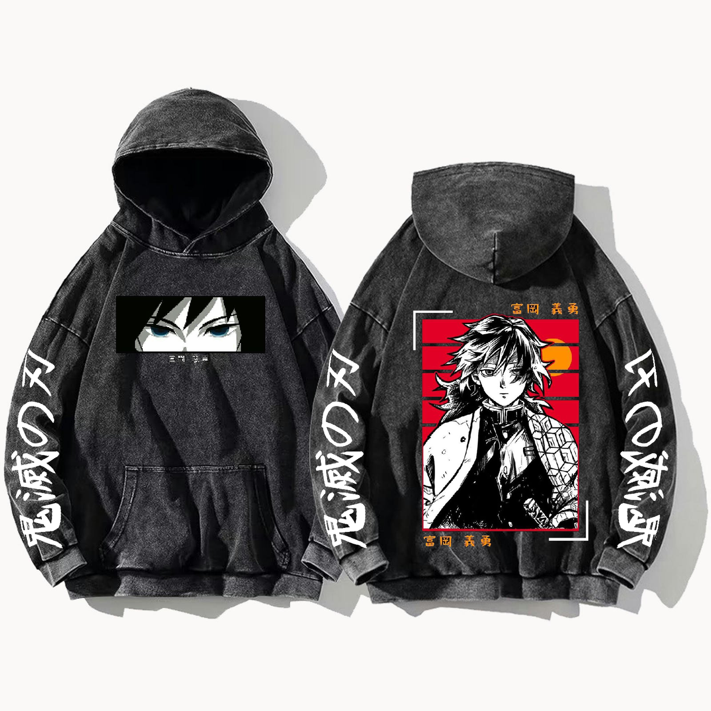 Anime Demon slayer nezuko tanjiro Oversize Hoodie Washed gray 52