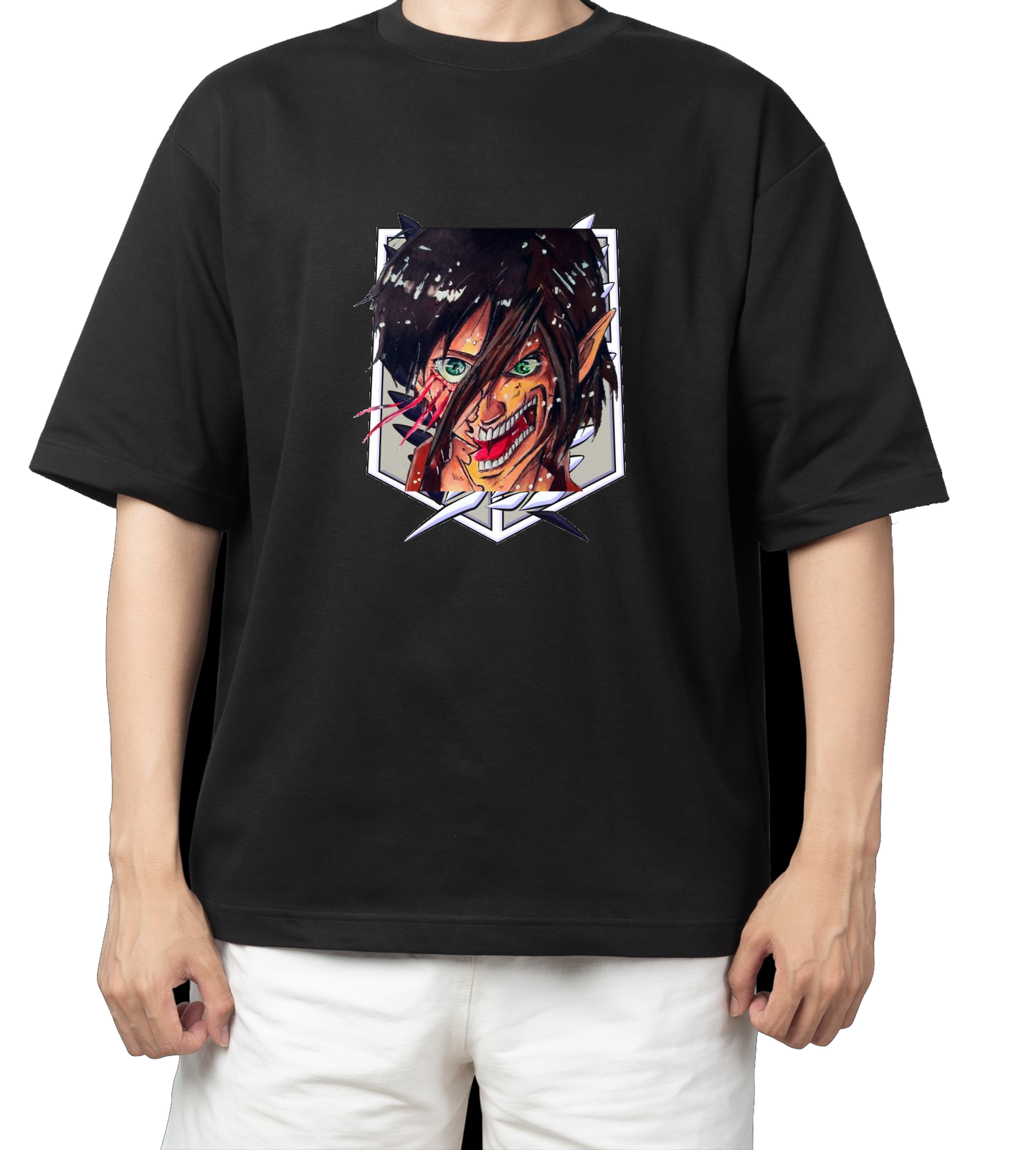 Anime Attack on titan shingeki no kyojin eren levi mikasa Aot black Oversize t- shirt 52